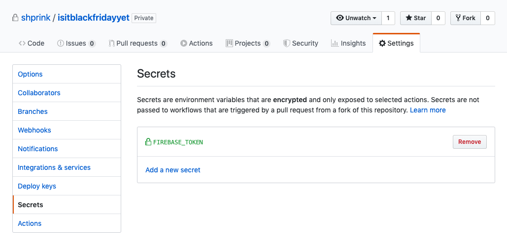 github actions secret