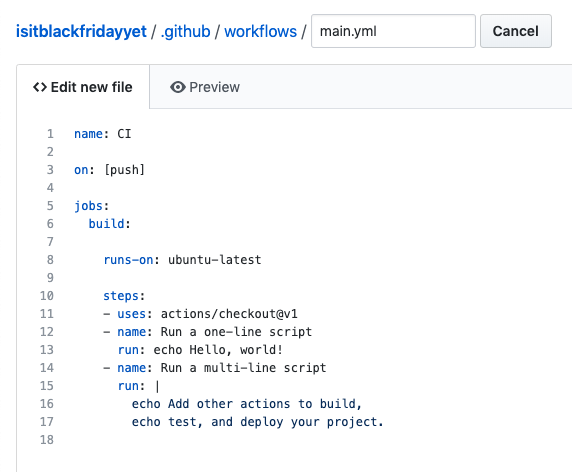 default github actions workflow